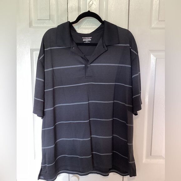 Roundtree & Yorke - Big & Tall Men’s Performance Blk/Gray Stripe Polo -2X - Picture 1 of 4